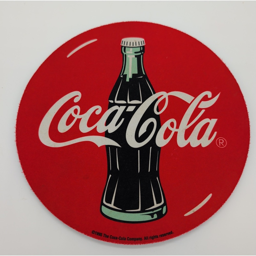 90s Coca Cola Mouse Pad Coke Bottle Graphic Round 8.5" Grannycore 1995 USA Vtg